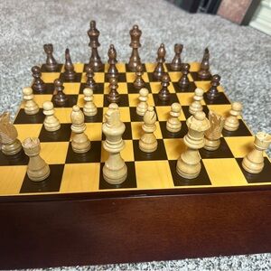 Bombay Wooden Chess Set with Brown and Cream Pieces
